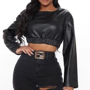 Faux Leather Crop Top Plus Size